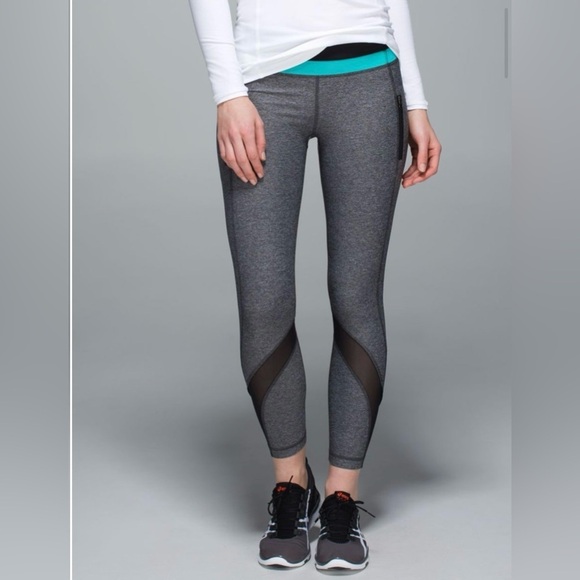 Lululemon Inspire Tight II (Mesh) Heathered Black / Black / Blue Tropics Size 6 - Picture 9 of 12